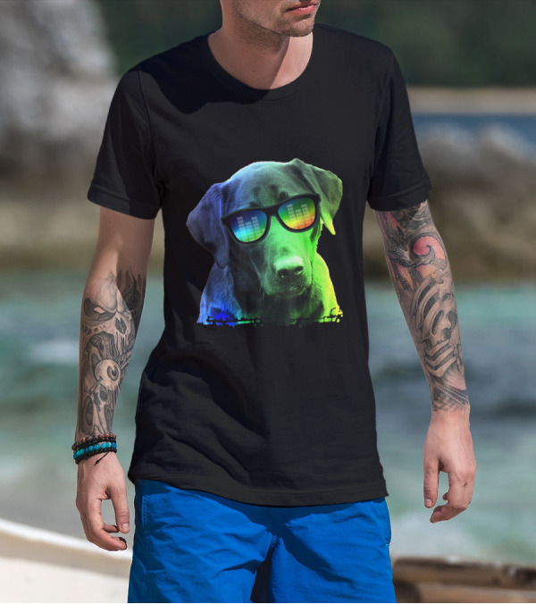 Colorful Labrador With Rainbow Sunglasses And Equalizer Reflection T-Shirt