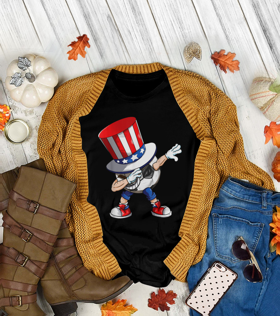 Uncle Sam Soccer Ball Dabbing in Red White Blue Hat and Shoes T-Shirt