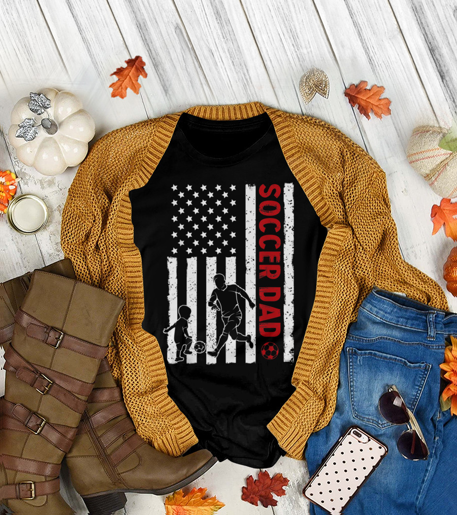 Soccer Dad American Flag with Father and Child Playing Soccer T-Shirt