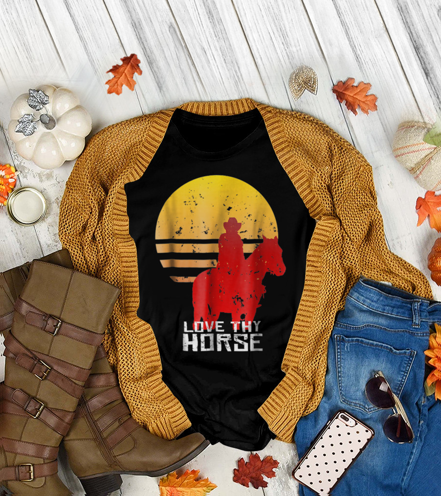 Love Thy Horse Red Sunset Vintage Cowboy T-Shirt