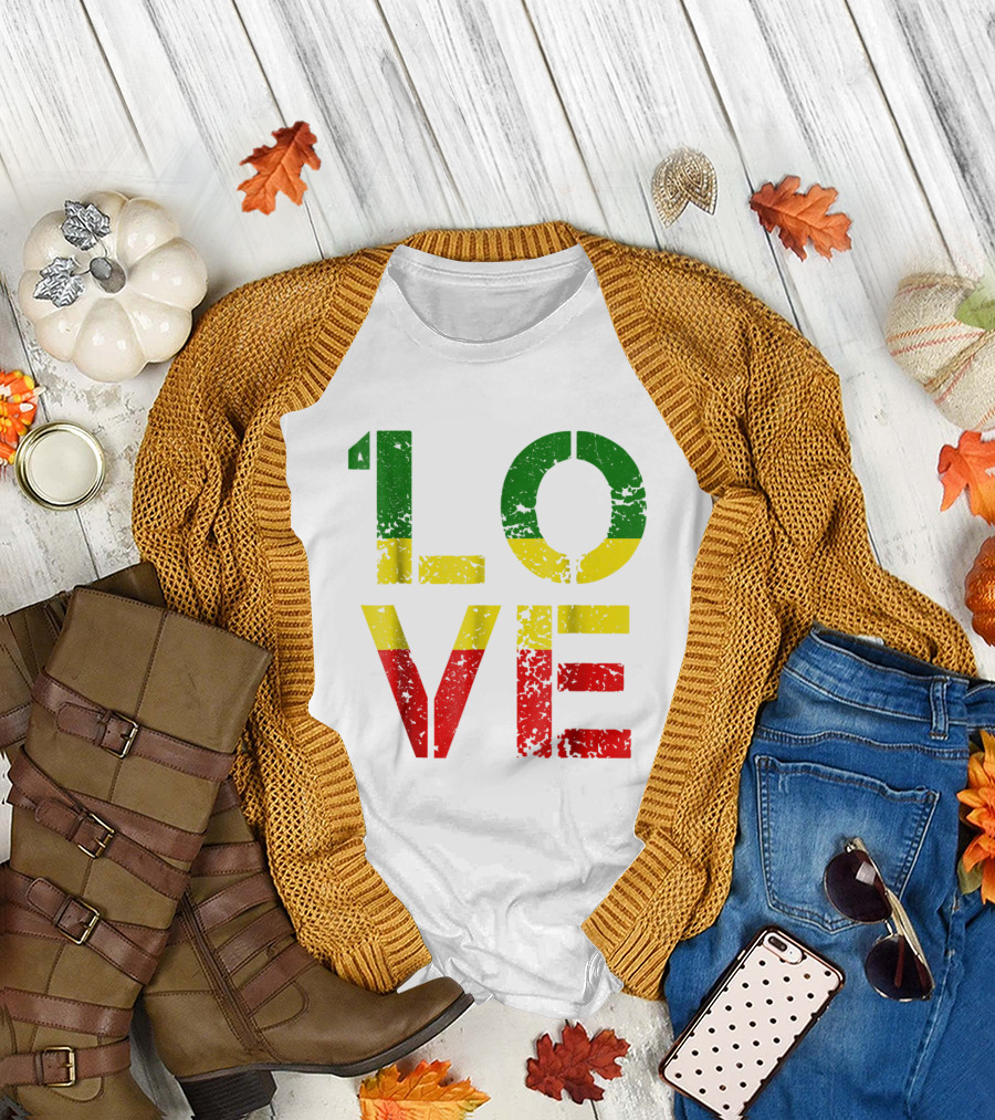 One Love Reggae Music Jamaica with Rastafarian Color T-Shirt