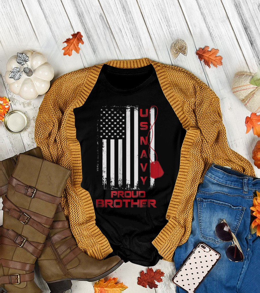 US Navy Proud Brother American Flag Dog Tags T-Shirt