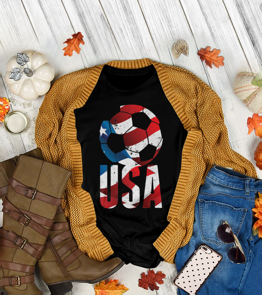 USA Soccer Team Player Fanatic American Flag Soccer Ball T-Shirt