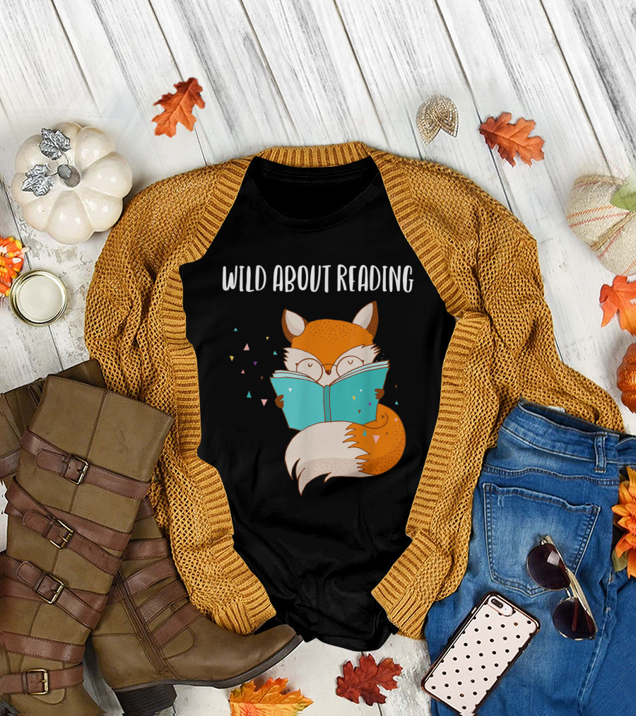 Wild About Reading Fox Holding a Blue Book T-Shirt