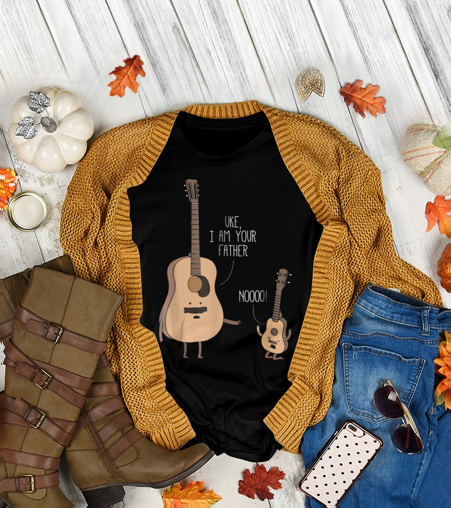 Uke I Am Your Father Funny Ukulele Guitar Parody Quotes with Noooo Reaction T-Shirt