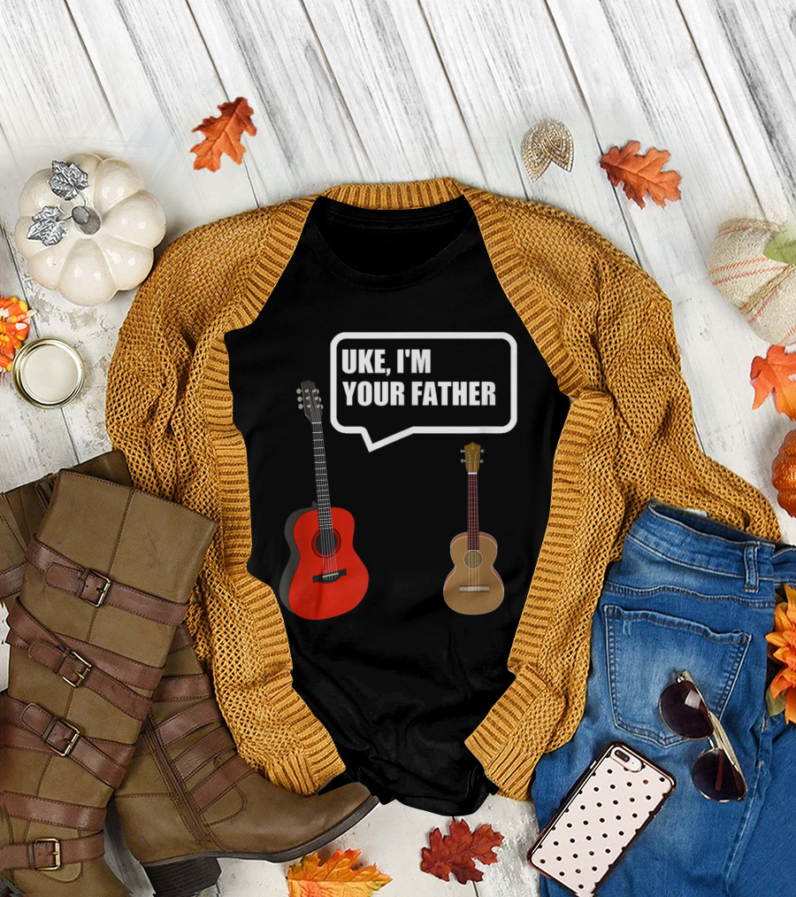 Uke I'm Your Father Funny Guitar Speech Bubble Red Acoustic and Brown Ukulele T-Shirt