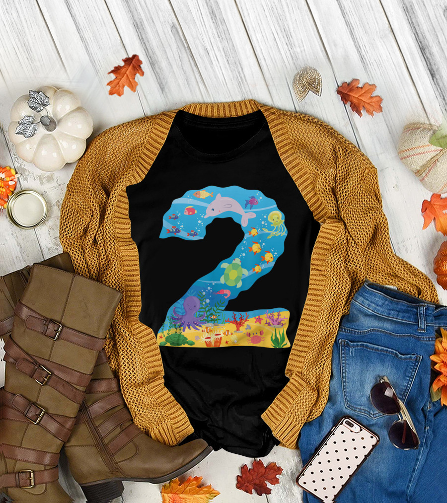 Under the Sea Cartoon Fish and Starfish Number Two Aquatic Adventure T-Shirt