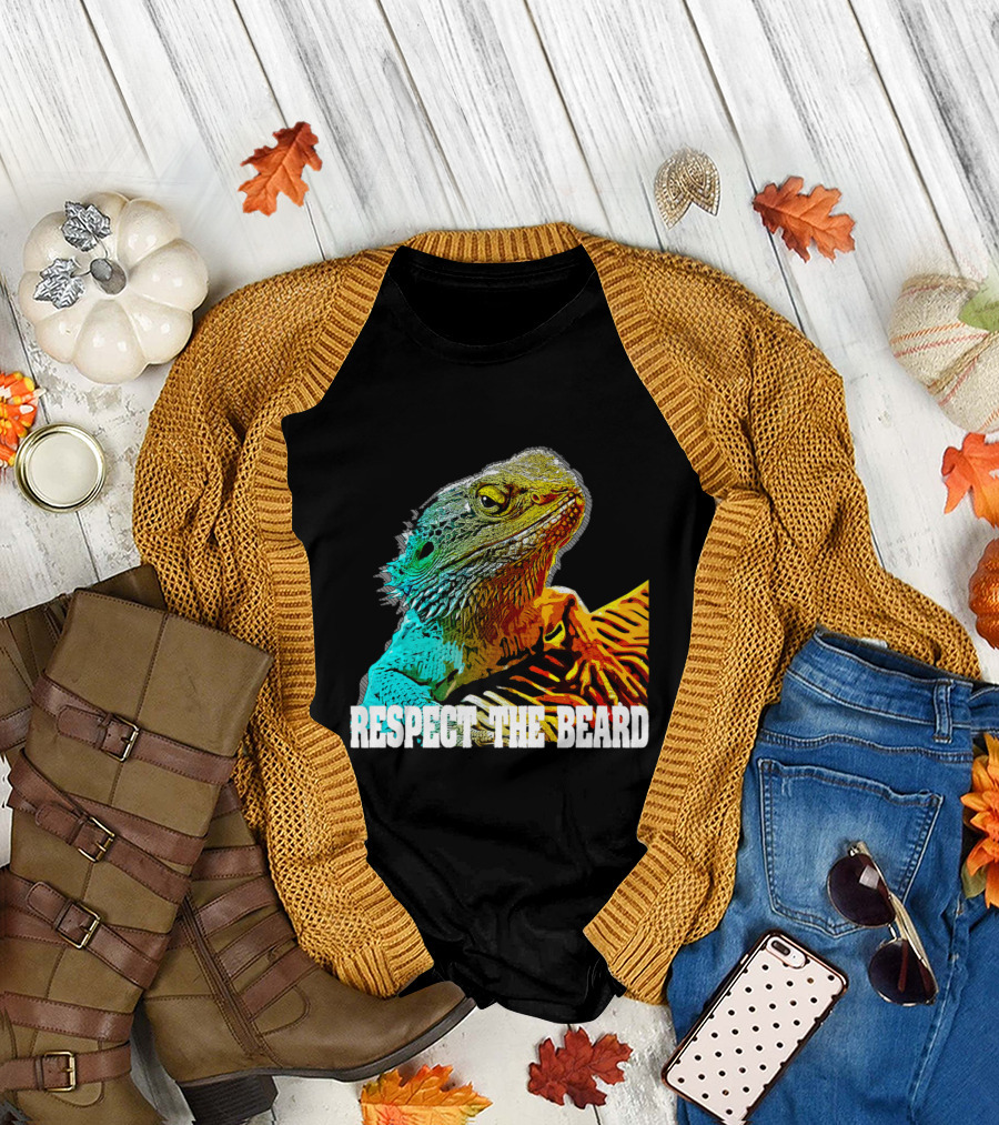 Respect The Beard Bearded Dragon Colorful Lizard T-Shirt