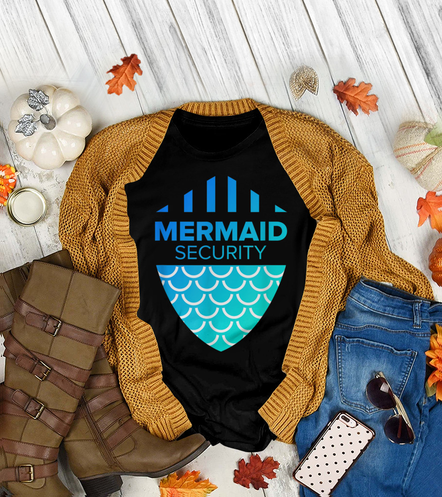 Mermaid Security Shield with Aquatic Scales and Blue Gradient Text T-Shirt