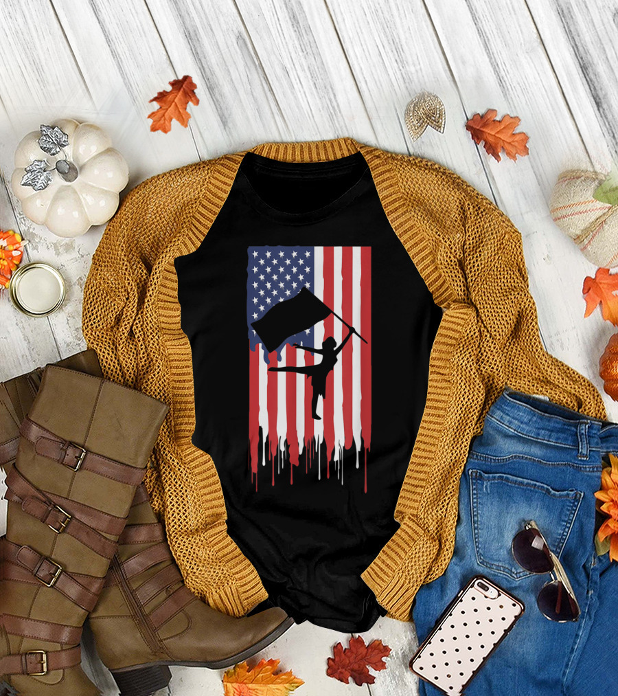 Color Guard Silhouette with Dripping American Flag T-Shirt