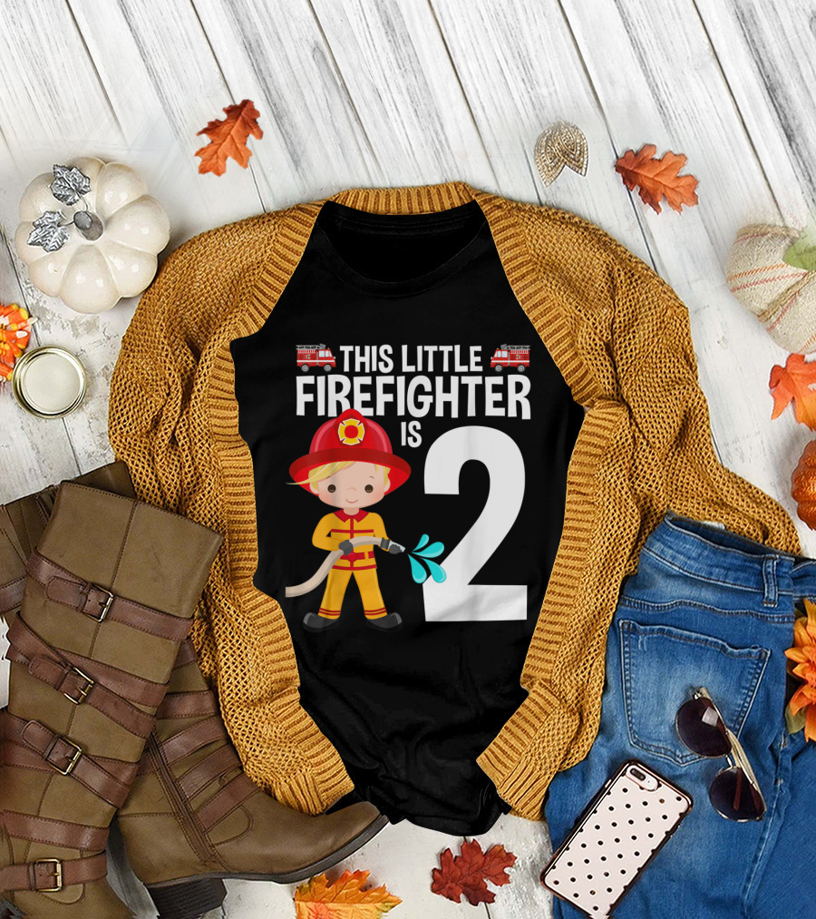 This Little Firefighter Is 2 Fire Truck Birthday T-Shirt