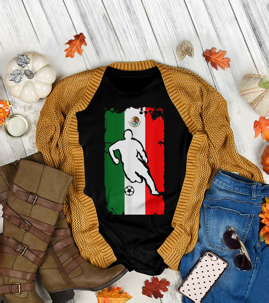Mexico Flag Soccer Player Graphic Mexican Jersey T-Shirt