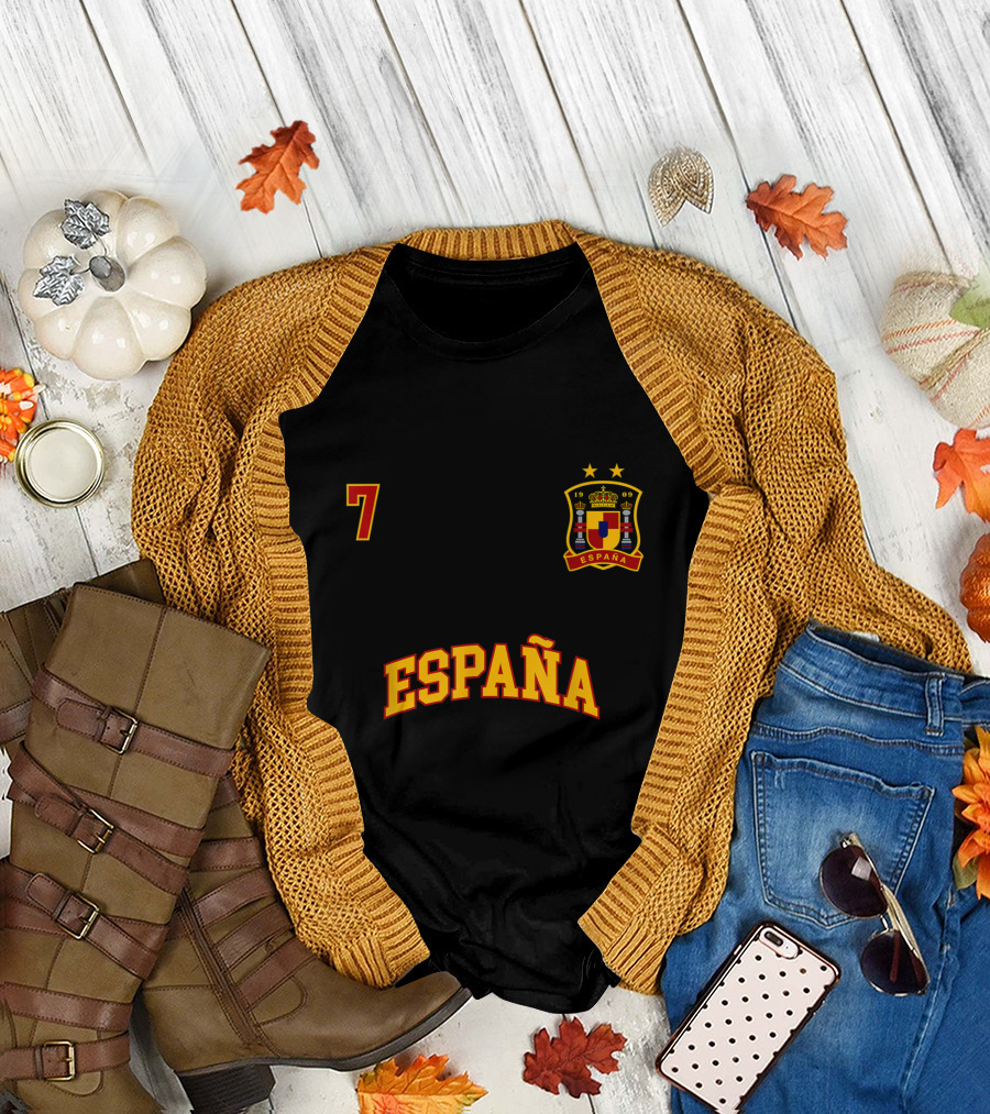 España Soccer Number 7 with Spanish Flag Emblem and Stars T-Shirt