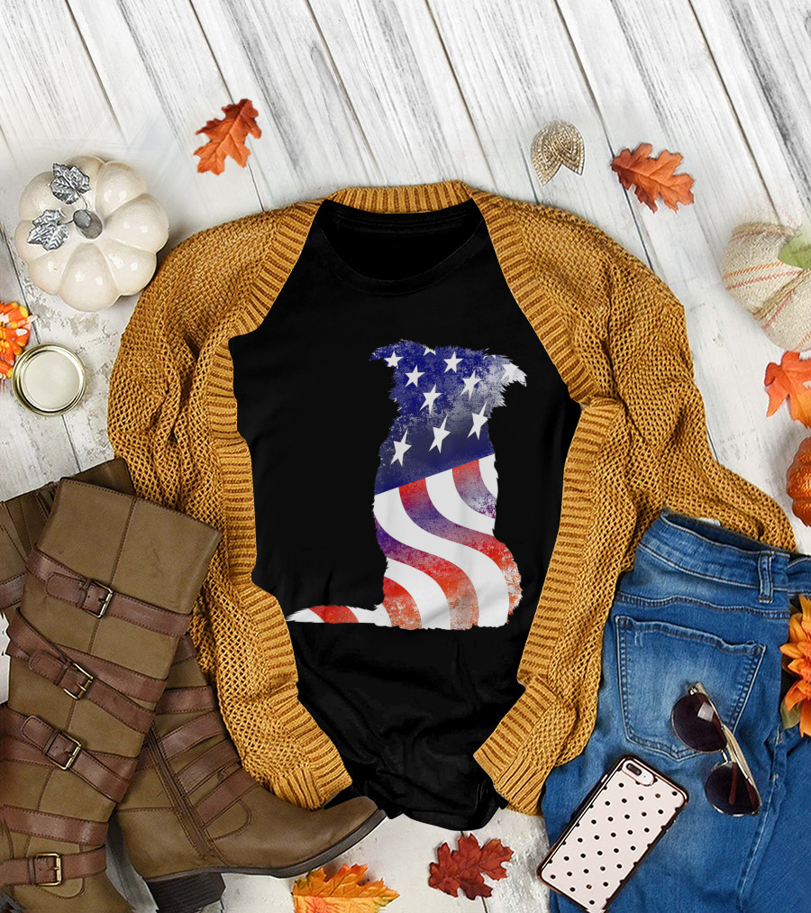 Stars and Stripes Dog Silhouette Perfect for 4th of July Celebrations T-Shirt