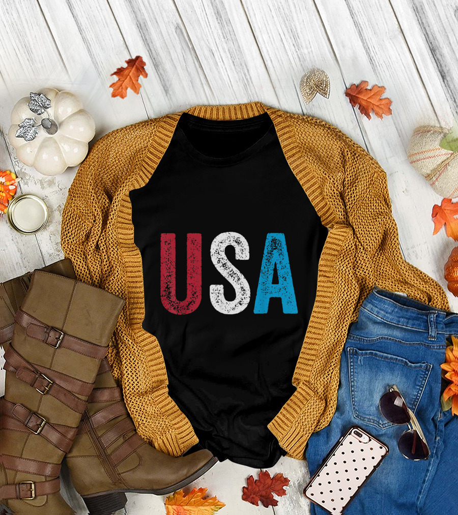 USA 4th of July Red White Blue Vintage American Flag T-Shirt