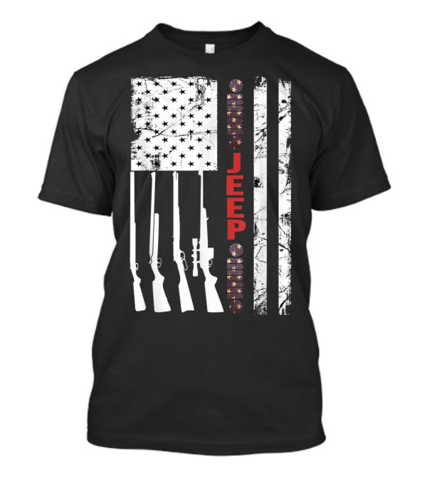 Jeep Hunting Rifles American Flag Patriotic T-Shirt