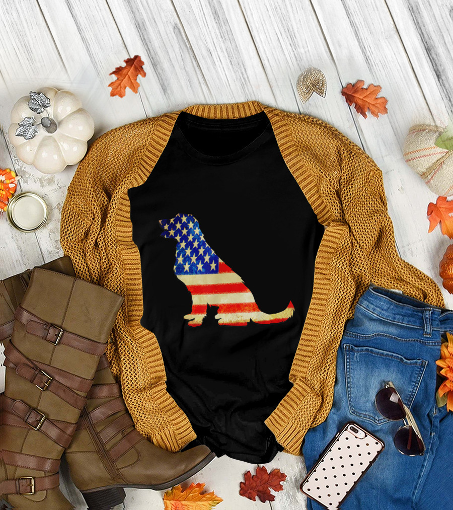 Patriotic Labrador Dog Silhouette with American Flag T-Shirt