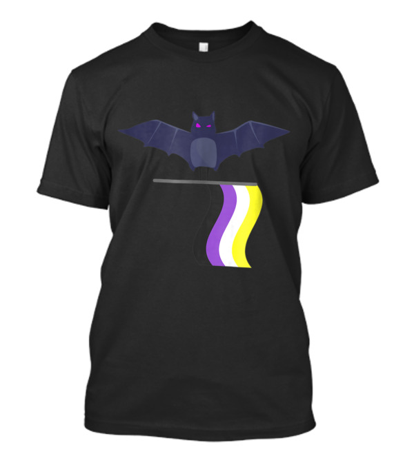 Spooky Bat With Non Binary Flag Colors For Halloween T-Shirt