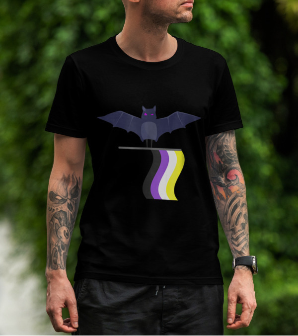 Spooky Bat With Non Binary Flag Colors For Halloween T-Shirt
