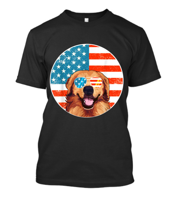 USA Flag Golden Retrievers Love With Sunglasses And Stars Stripes T-Shirt