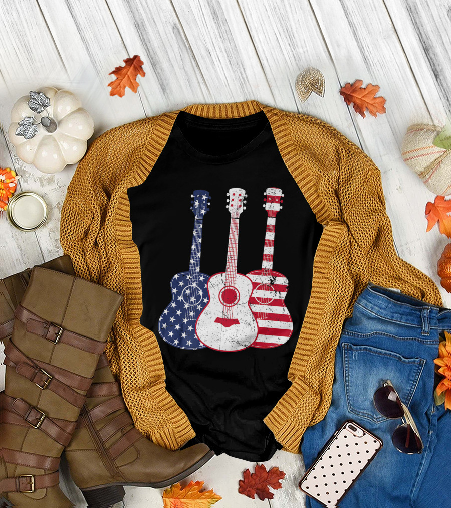 Stars and Stripes Red White Blue Patriotic Guitar Trio T-Shirt