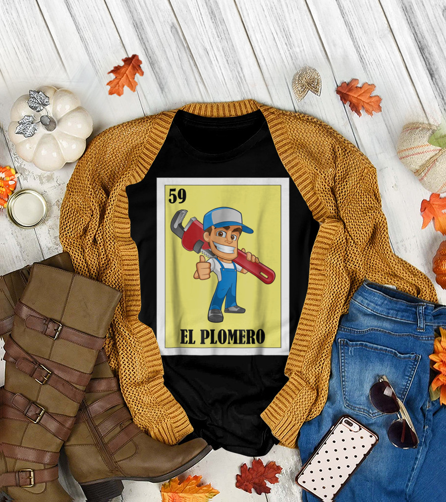 Loteria Card 59 El Plomero Cartoon Character With Wrench T-Shirt