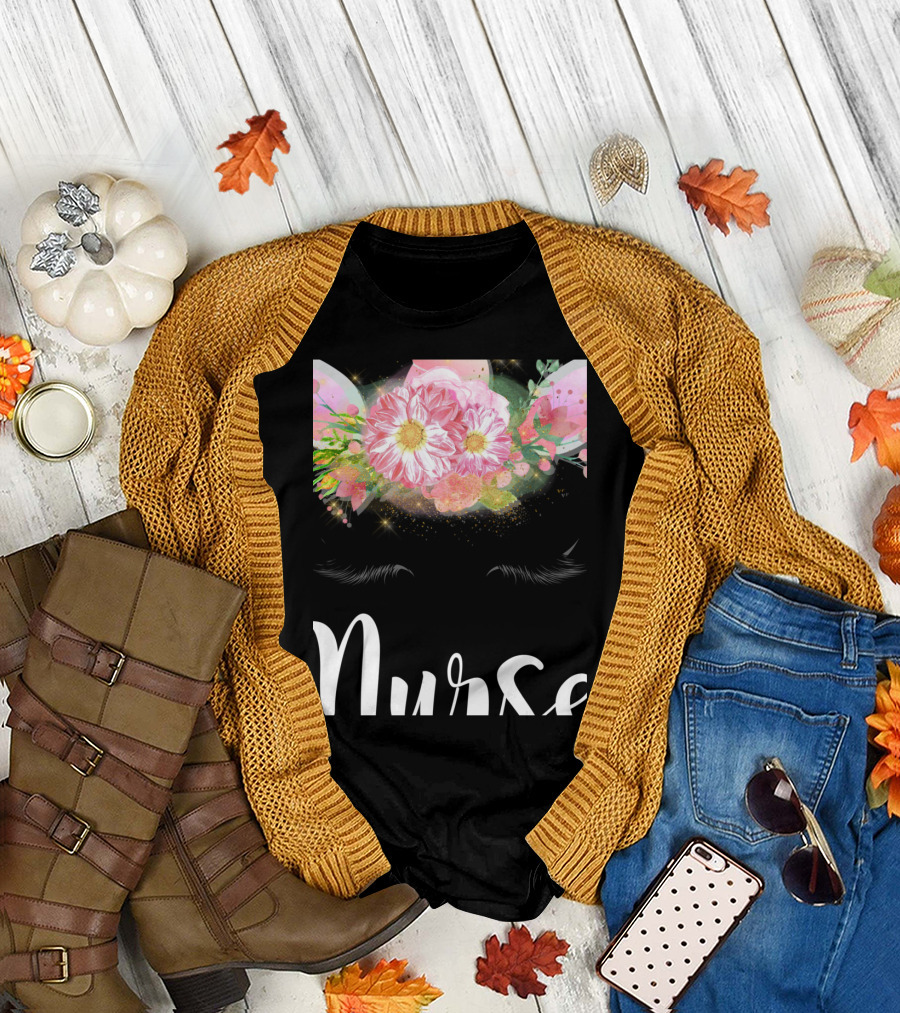 Nurse Unicorn Floral Eyelashes Magical Pediatric T-Shirt