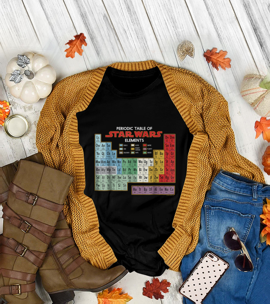 Star Wars Periodic Table of Elements Featuring Heroes Jedi Creatures Aliens Empire Planets T-Shirt