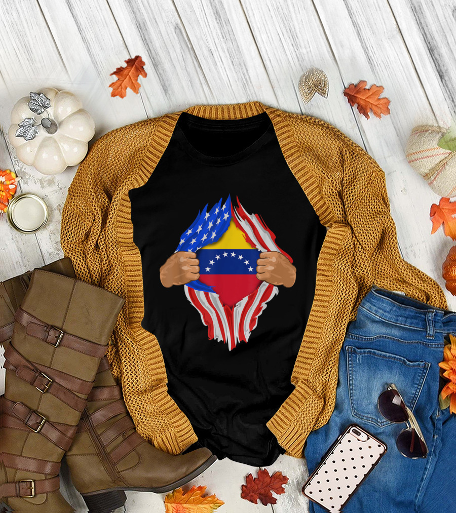 Venezuelan Blood Inside Me American and Venezuelan Flags Fusion T-Shirt