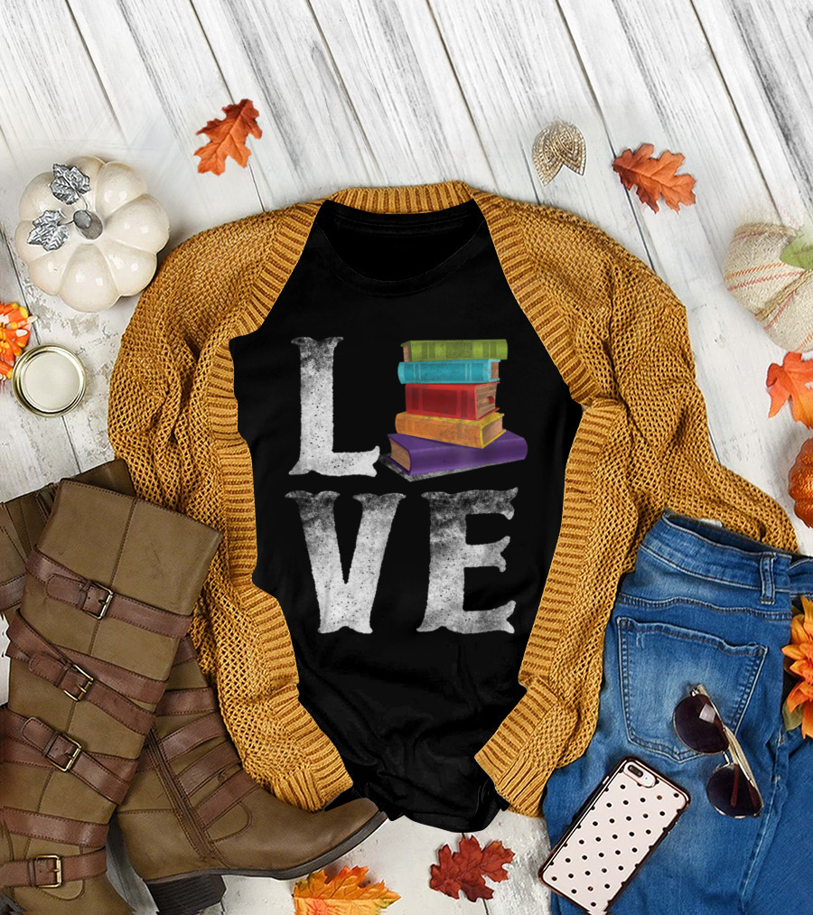 Love Stacked Books Reading Brain Food Concept T-Shirt