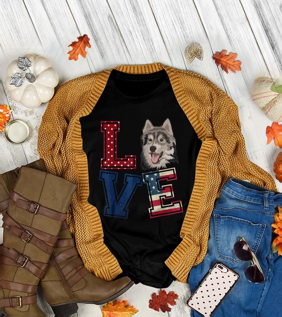 LOVE American Flag Siberian Husky Face Iconic T-Shirt