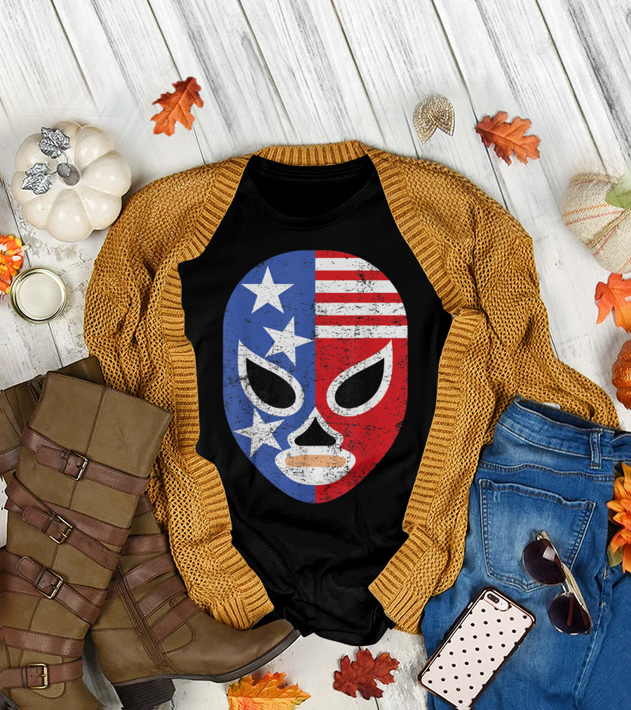 Retro USA Flag Lucha Libre Pro Wrestling Mask T-Shirt