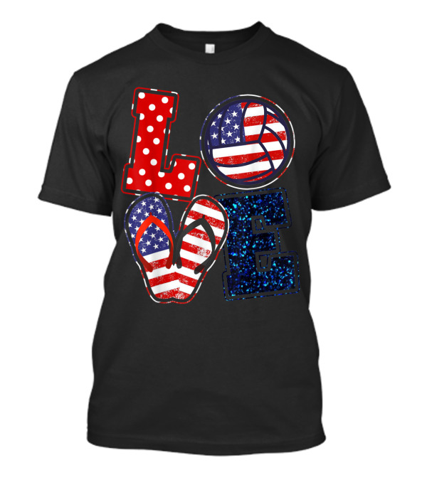 Love Volleyball USA Flag Flip Flops 4th Of July T-Shirt