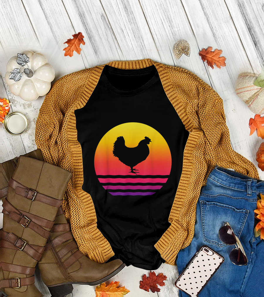 Retro Sunset Chicken T-Shirt