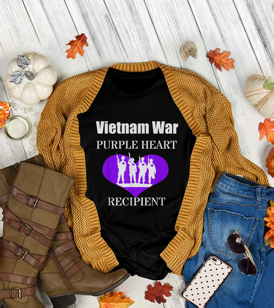 Vietnam War Purple Heart Recipient with Soldier Silhouette in Purple Heart T-Shirt