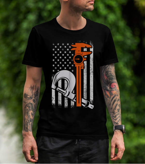 Patriotic Machinist Engineer Wrench American Flag Humor T-Shirt