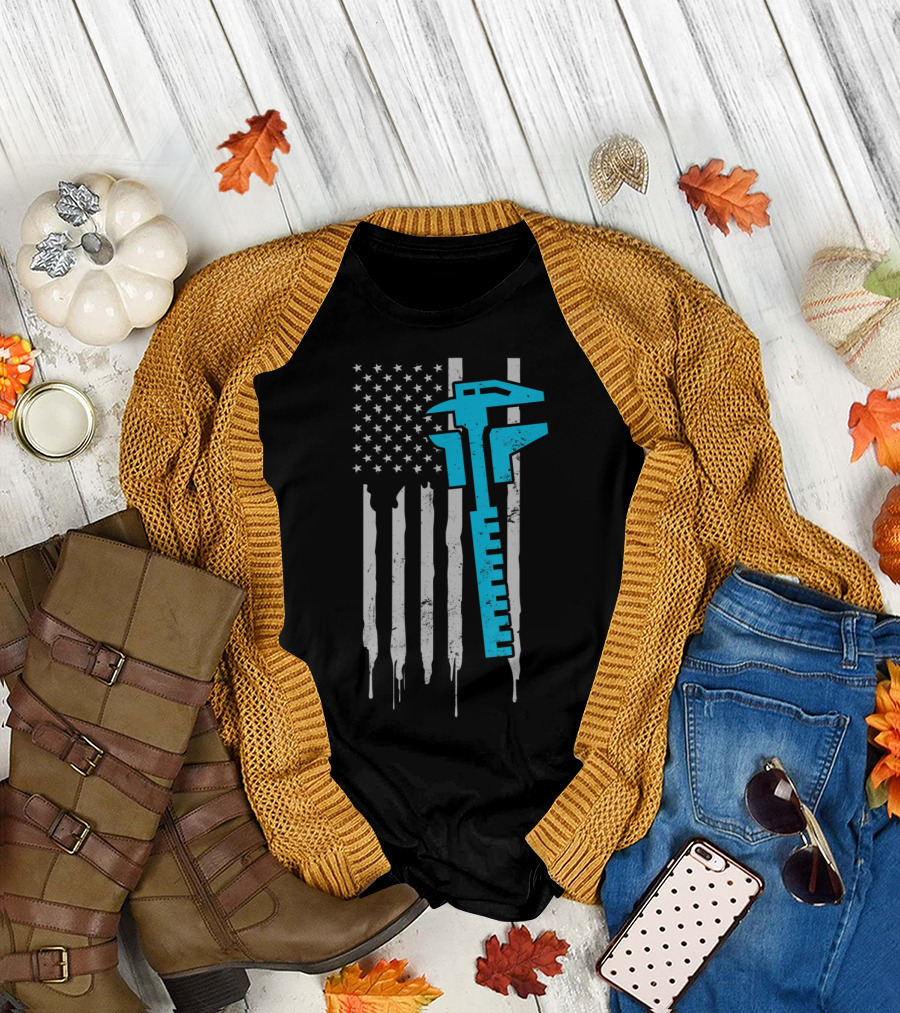 Machinist 4th of July American Flag with Caliper Tool T-Shirt