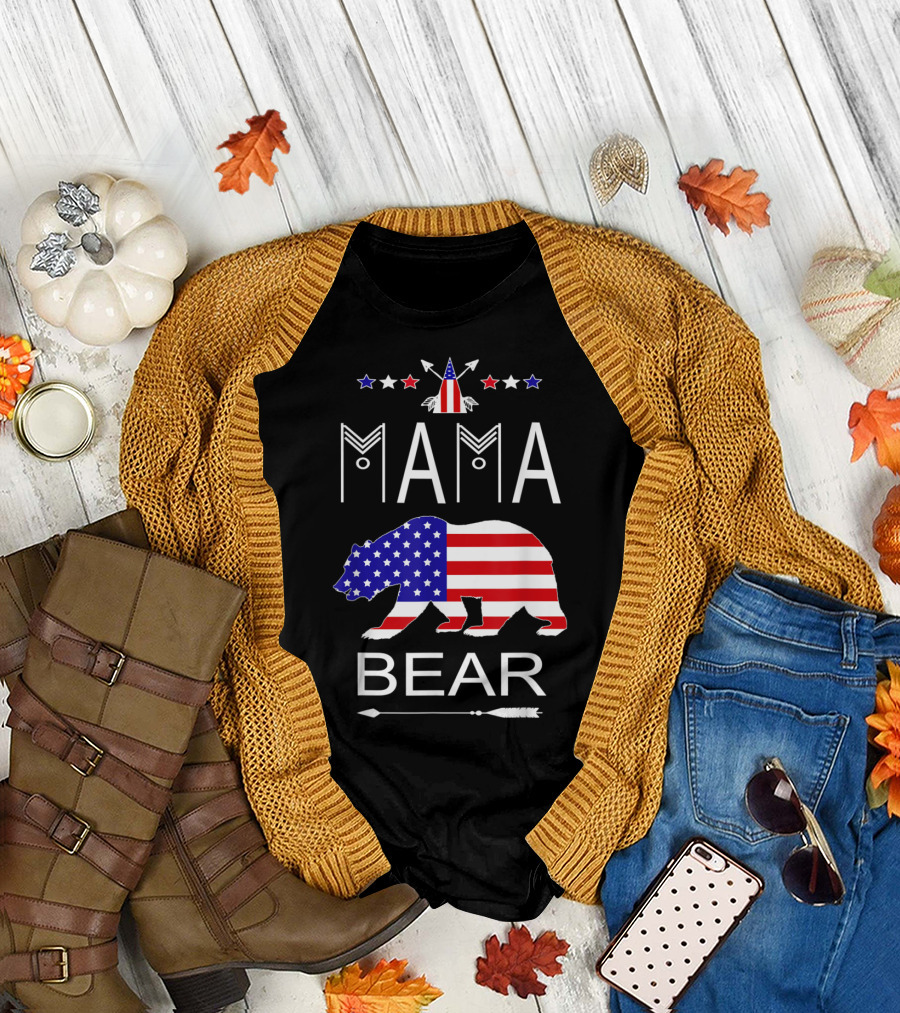 Mama Bear American Flag with Patriotic Stars and Arrows T-Shirt