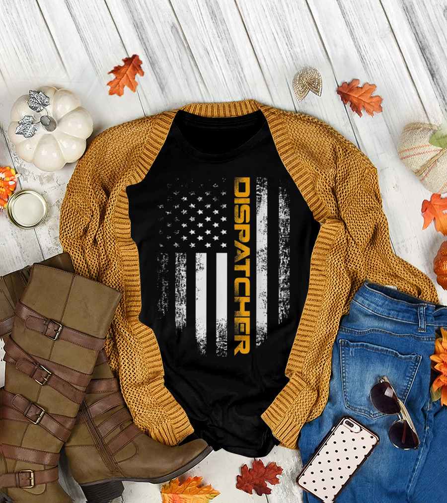 Grunge American Flag With Yellow Dispatcher Text T-Shirt