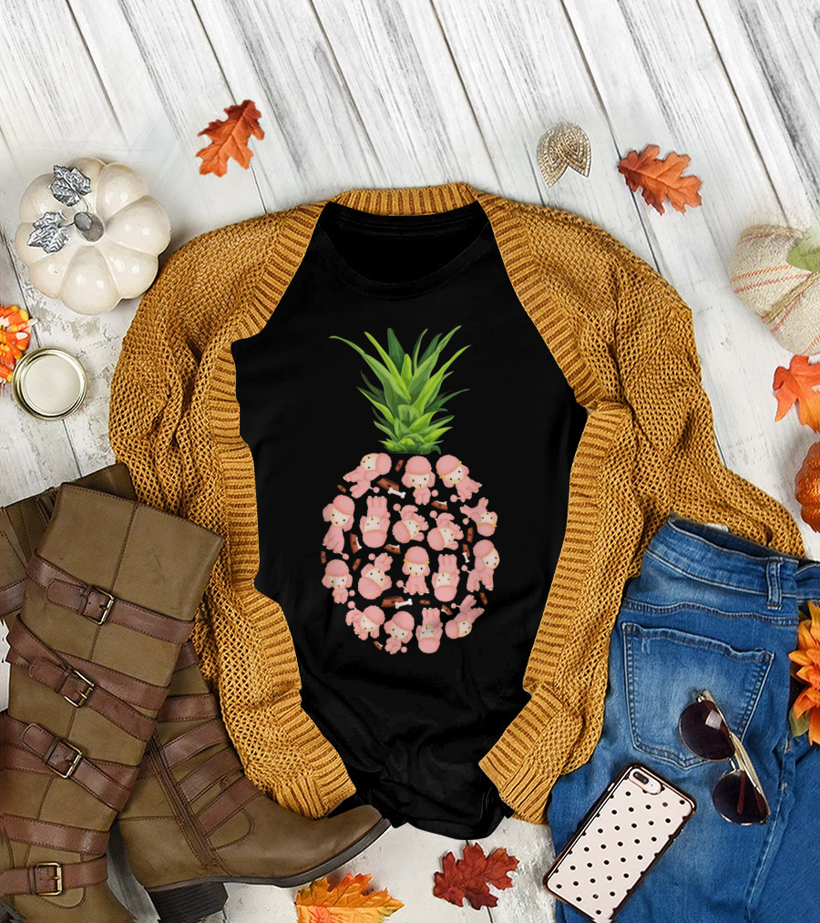 Pink Poodle Patterned Pineapple Summer Vibe T-Shirt