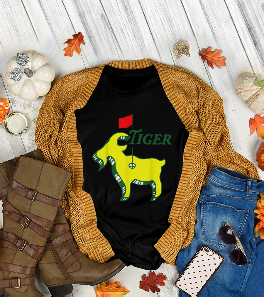 Tiger Goat with Masters Golf Flag Motif T-Shirt