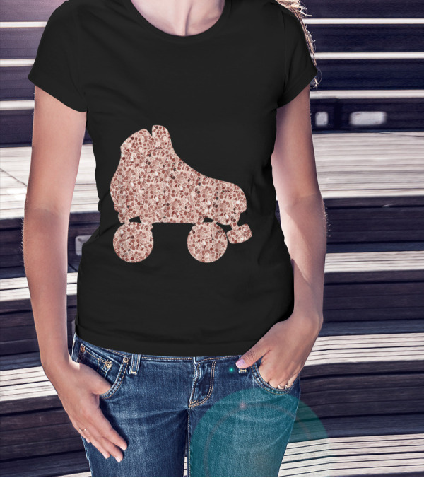 Vintage Roller Derby Skate With Rose Gold Floral T-Shirt