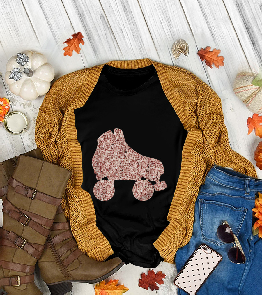Vintage Roller Derby Skate with Rose Gold Floral T-Shirt
