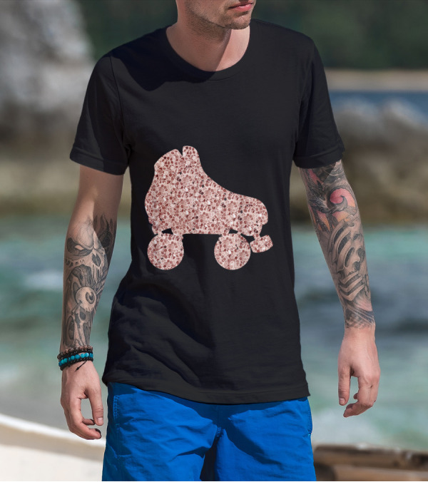 Vintage Roller Derby Skate With Rose Gold Floral T-Shirt
