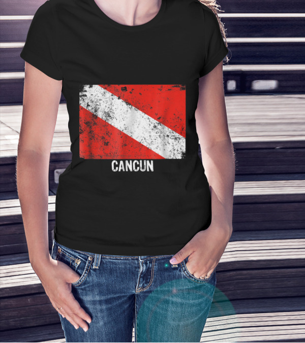 Vintage Cancun Distressed Dive Flag Scuba Diving T-Shirt