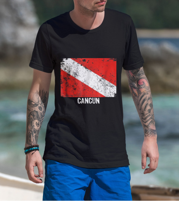 Vintage Cancun Distressed Dive Flag Scuba Diving T-Shirt