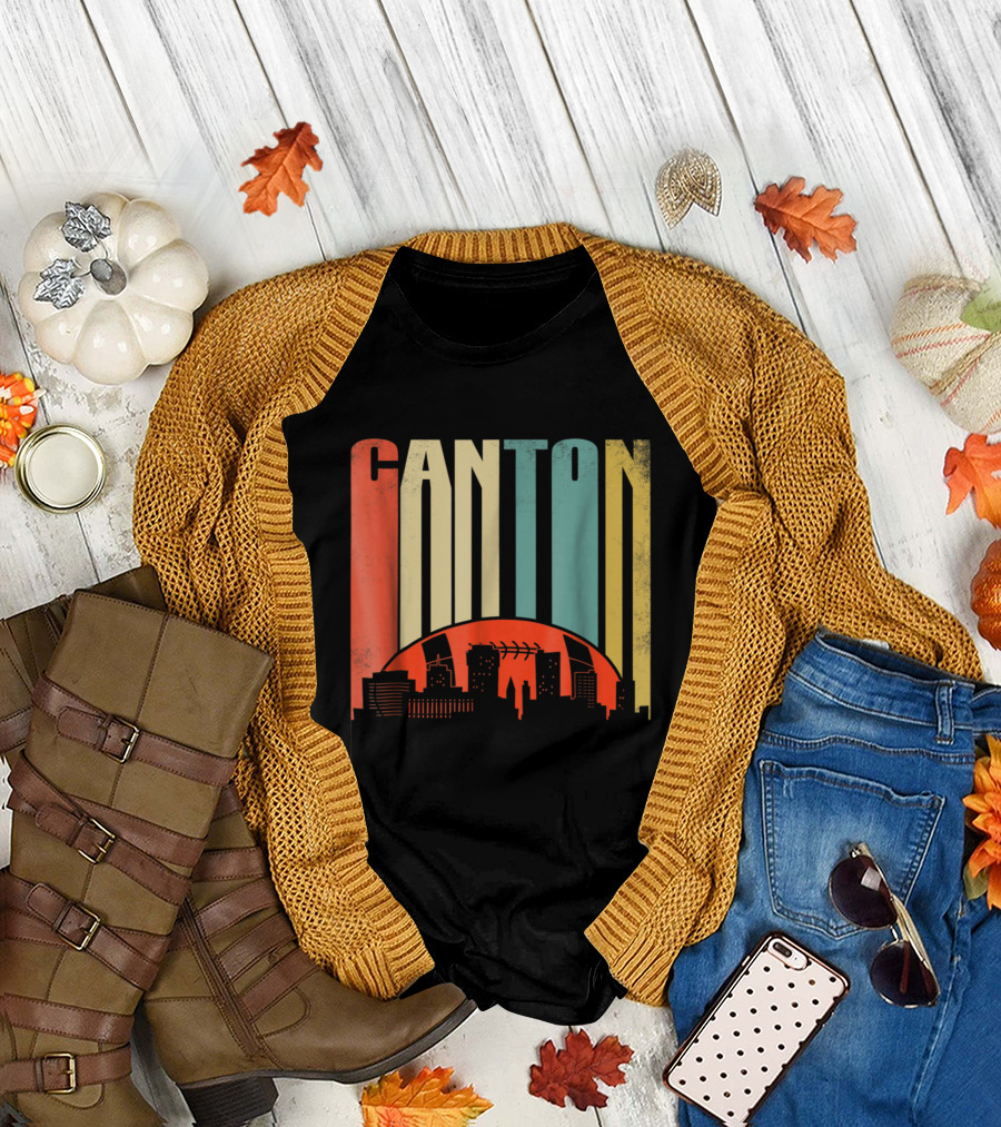 Canton Rugby Football Vintage Ohio Skyline Retro T-Shirt