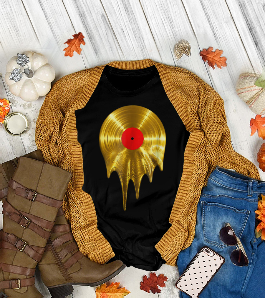 Melting Gold Vinyl Record Dripping Liquid T-Shirt