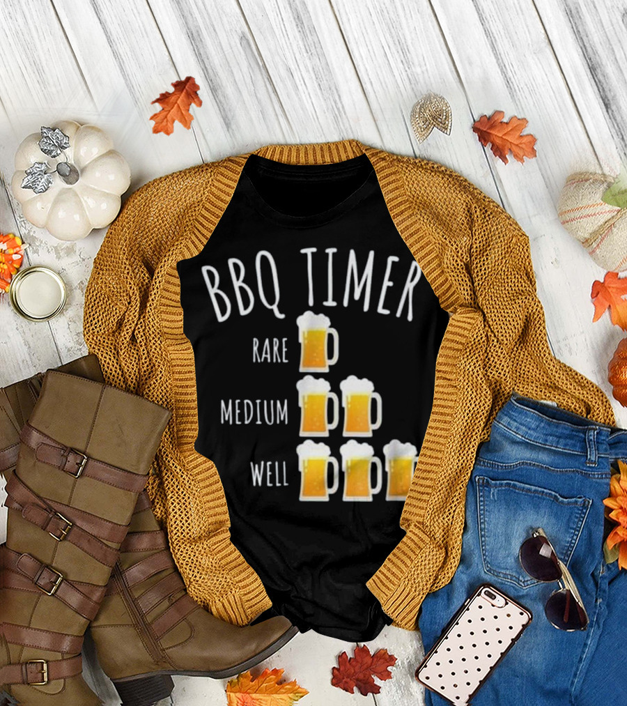 BBQ Timer Rare Medium Well Beer Mug Drinking Levels Funny Grilling T-Shirt