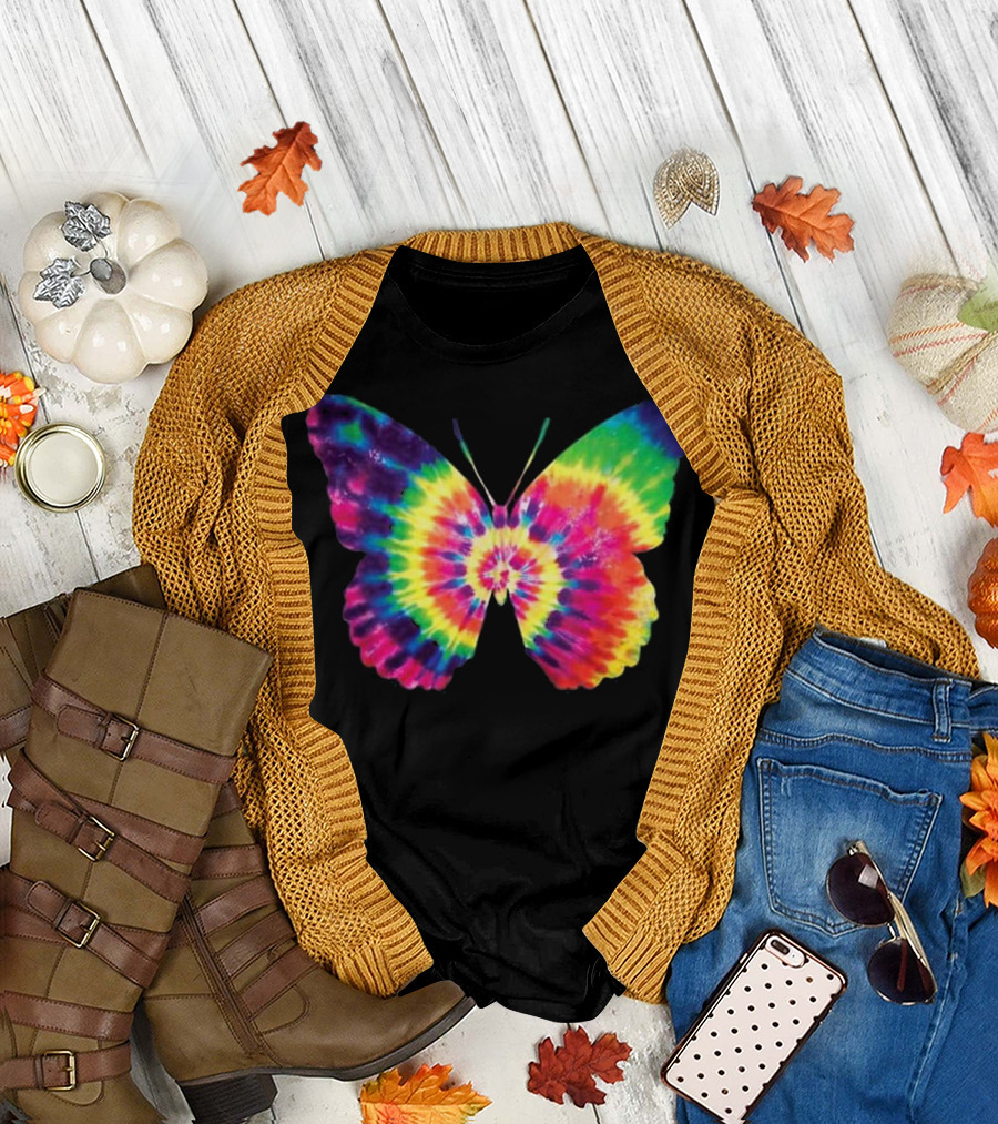 Rainbow Tie Dye Butterfly Neon Colorful Psychedelic Tye Die T-Shirt